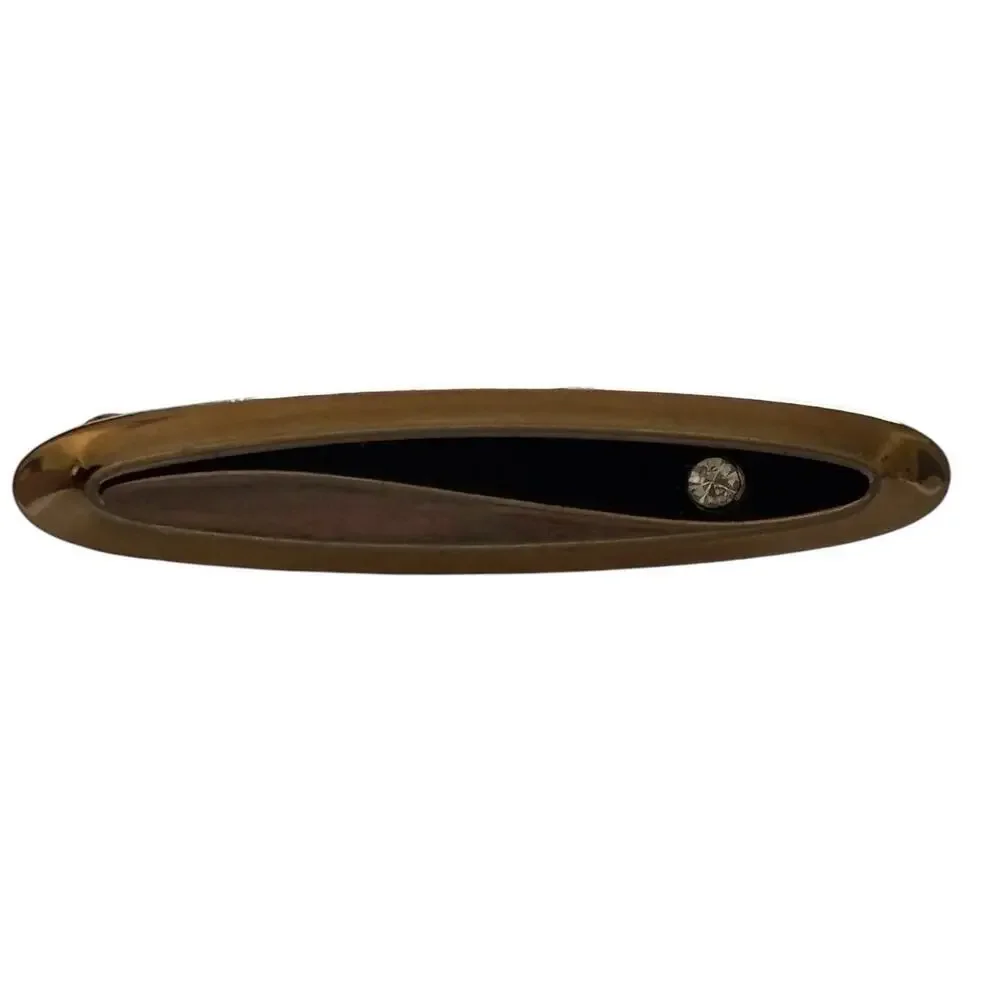 Hickok USA Tie Clip Gold Tone Black Enamel Rhinestone VINTAGE